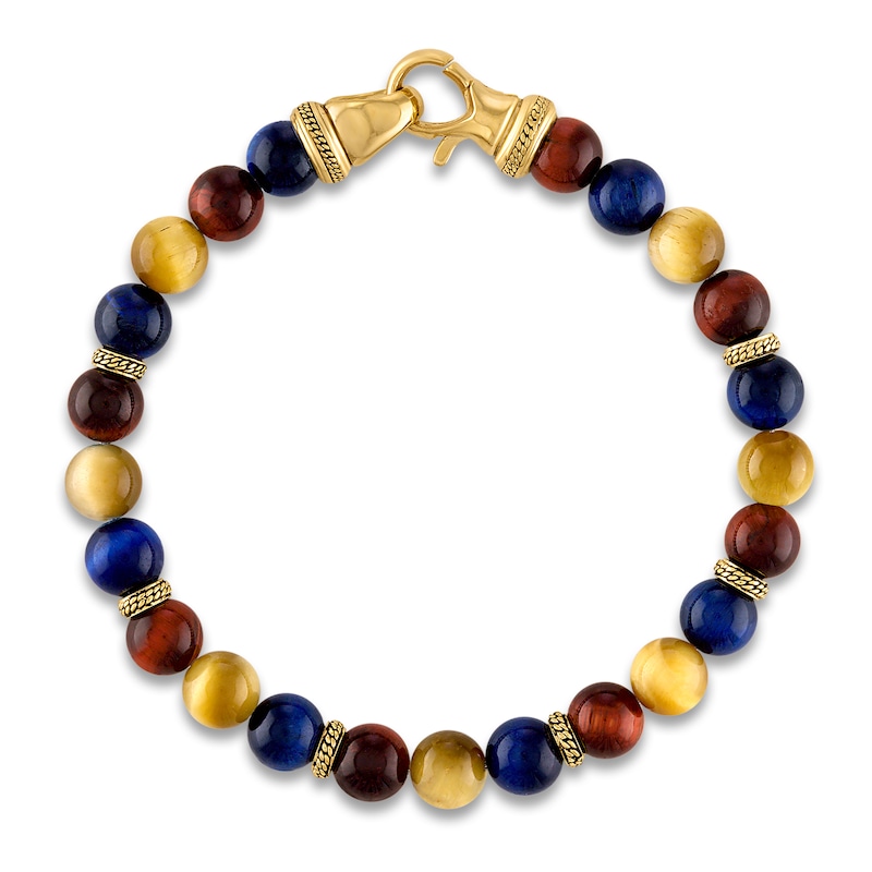 1933 by Esquire Men's Natural Quartz Bead Bracelet 18K Yellow Gold-Plated Sterling Silver 8.75"