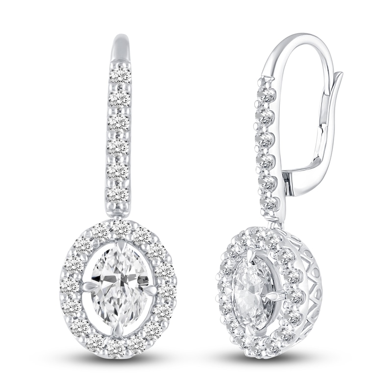 Certified Lab-Created Diamond Halo Dangle Earrings 2-1/2 ct tw Oval/Round 14K White Gold