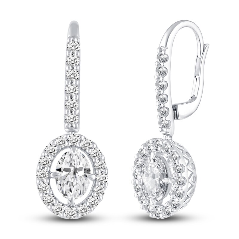 Certified Lab-Created Diamond Halo Dangle Earrings 2-1/2 ct tw Oval/Round 14K White Gold