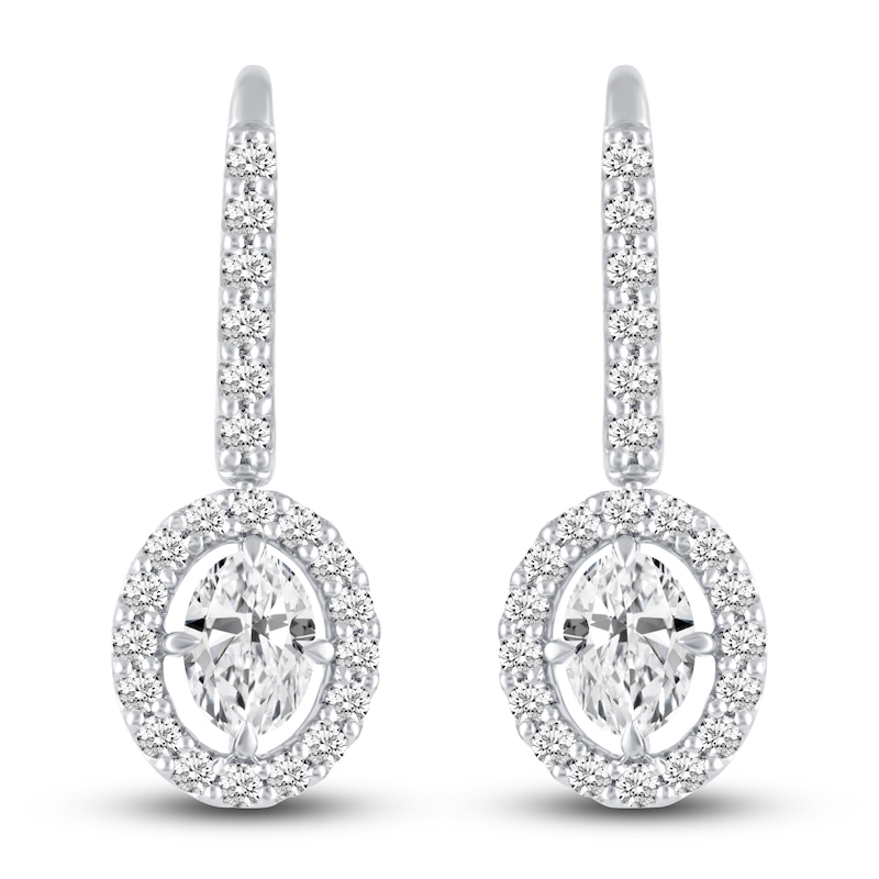 Certified Lab-Created Diamond Halo Dangle Earrings 2-1/2 ct tw Oval/Round 14K White Gold