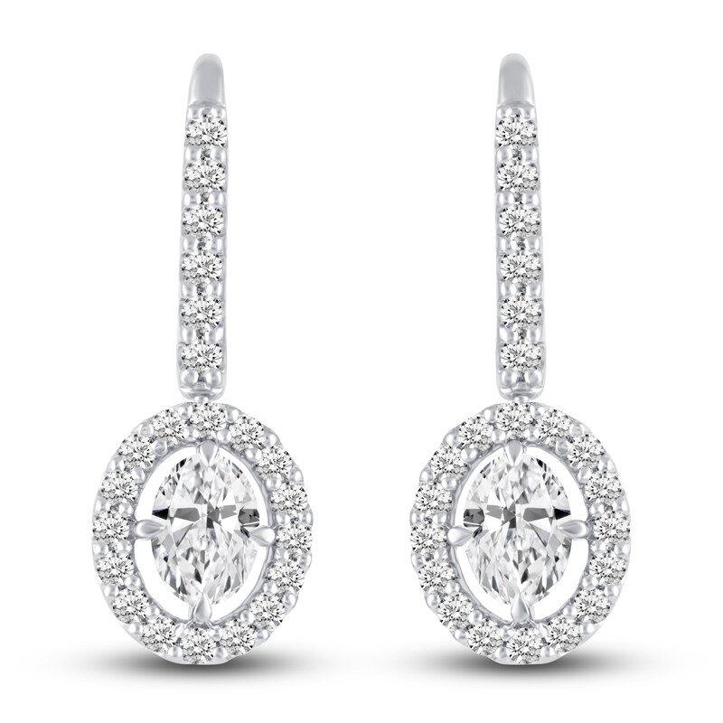Certified Lab-Created Diamond Halo Dangle Earrings 2-1/2 ct tw Oval/Round 14K White Gold