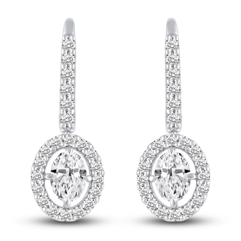 Certified Lab-Created Diamond Halo Dangle Earrings 2-1/2 ct tw Oval/Round 14K White Gold