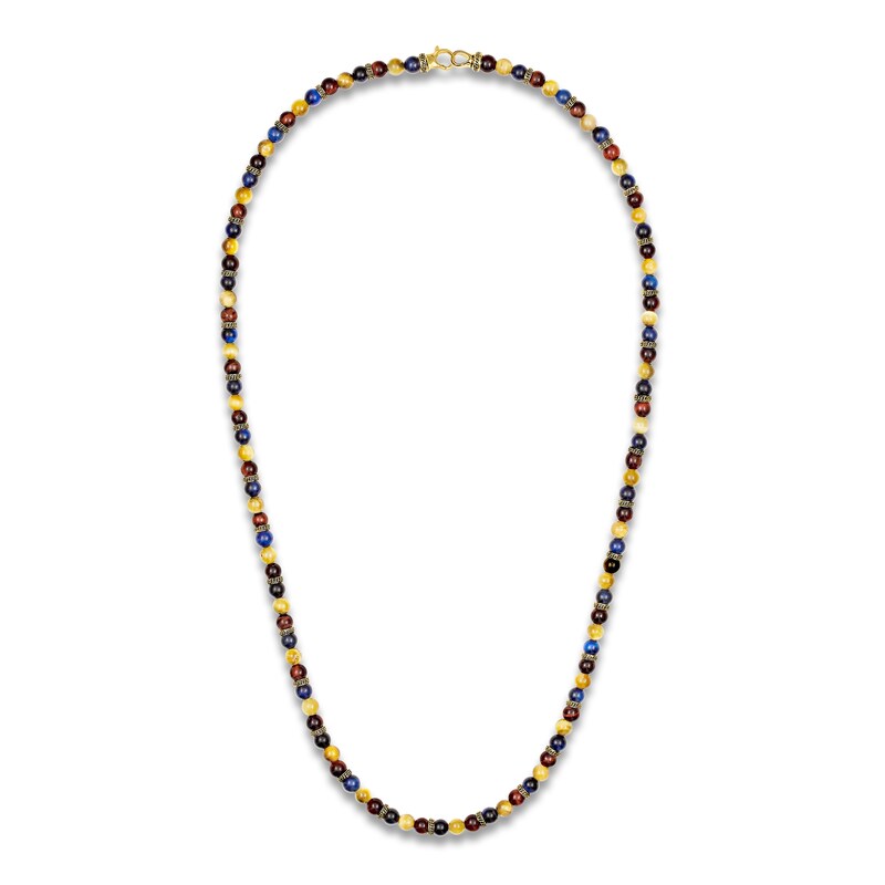 Main Image 1 of 1933 by Esquire Men's Natural Tiger's Eye Necklace 18K Yellow Gold-Plated Sterling Silver 28"