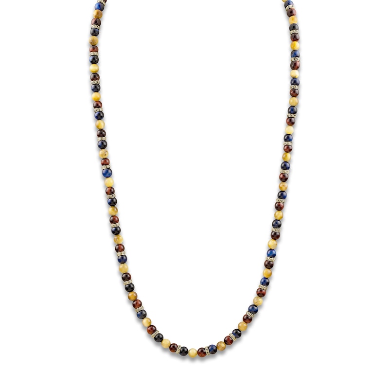 Main Image 2 of 1933 by Esquire Men's Natural Tiger's Eye Necklace 18K Yellow Gold-Plated Sterling Silver 28"