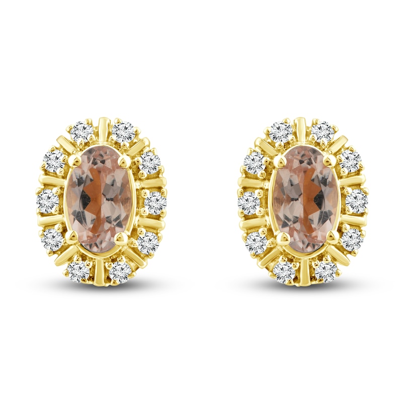 Natural Morganite Stud Earrings 1/10 ct tw Diamonds 10K Yellow Gold