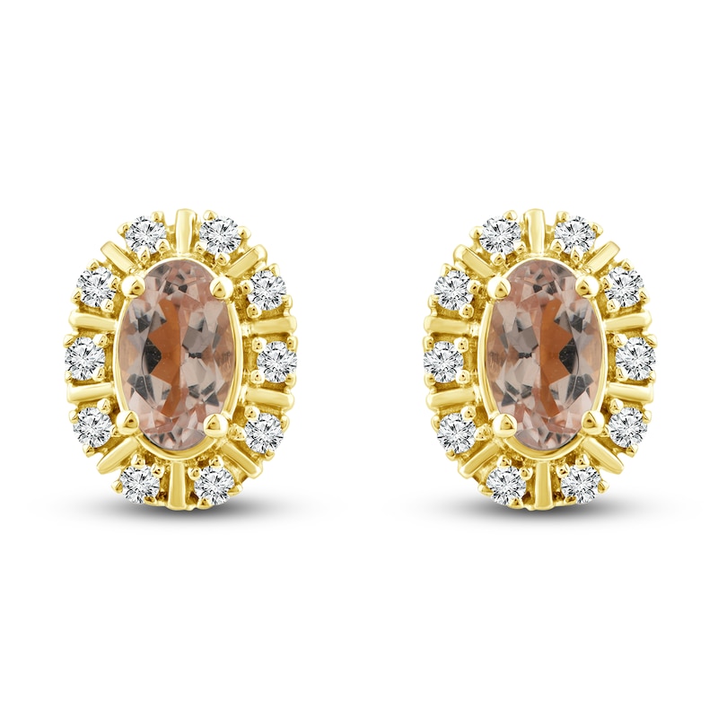 Main Image 1 of Natural Morganite Stud Earrings 1/10 ct tw Diamonds 10K Yellow Gold