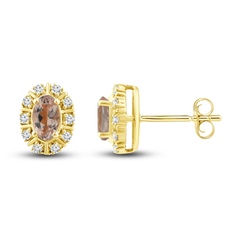 Main Image 2 of Natural Morganite Stud Earrings 1/10 ct tw Diamonds 10K Yellow Gold
