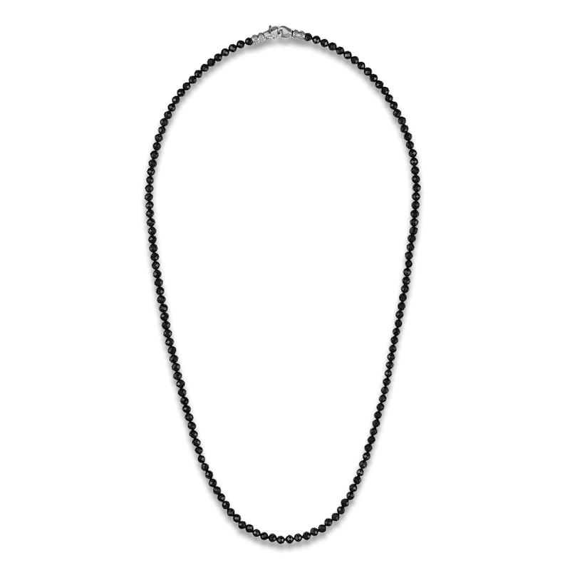 Main Image 2 of 1933 by Esquire Men's Natural Black Spinel Beaded Necklace Sterling Silver 22"