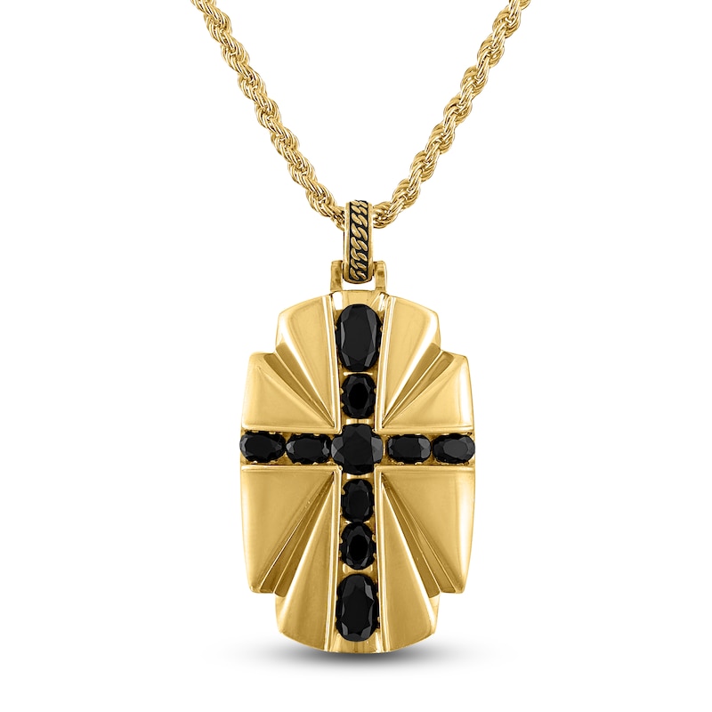 Main Image 1 of 1933 by Esquire Men's Natural Black Spinel Pendant Necklace 18K Yellow Gold-Plated Sterling Silver 22"