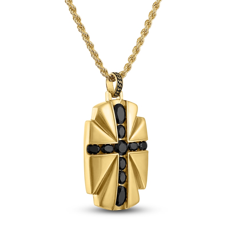 Main Image 2 of 1933 by Esquire Men's Natural Black Spinel Pendant Necklace 18K Yellow Gold-Plated Sterling Silver 22"