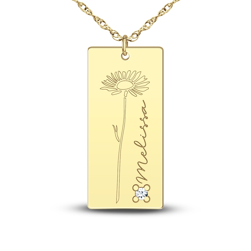 Personalized High-Polish Flower Pendant Necklace Diamond Accent 14K Yellow Gold 18"