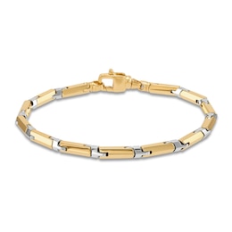 LUSSO by Italia D'Oro Men's Solid Link Chain Bracelet 14K Two-Tone Gold 8.5&quot; 4.0mm