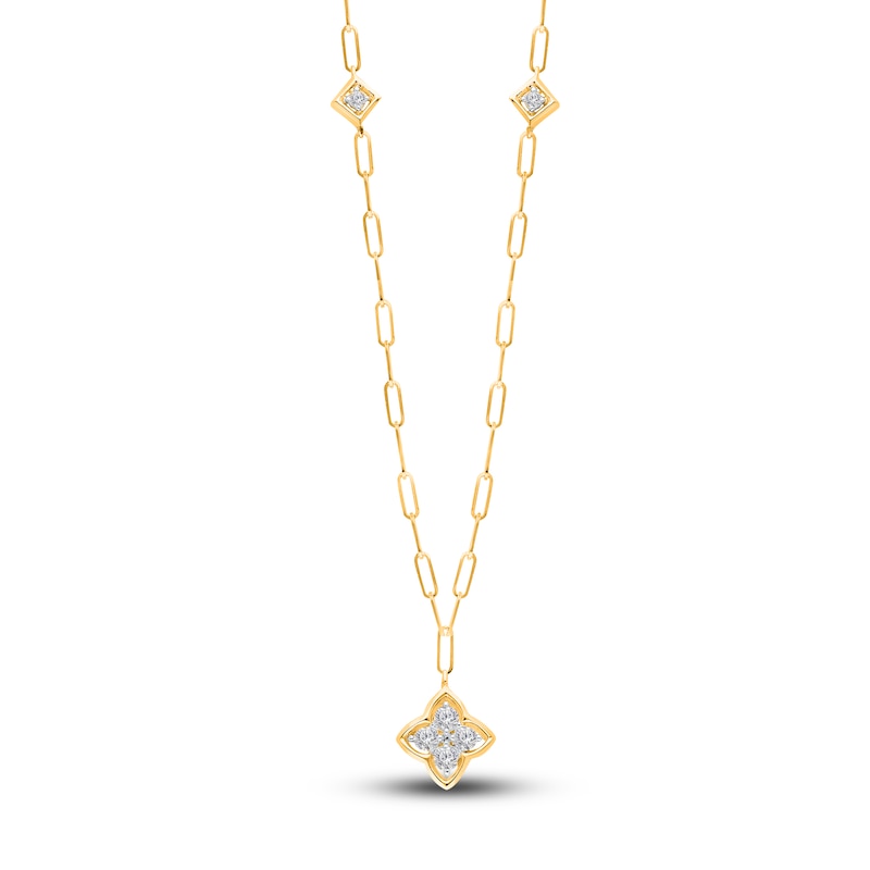 14k Yellow Gold Diamond Clover Necklace