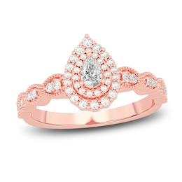 Diamond Promise Ring 3/8 ct tw Pear/Round 14K Rose Gold