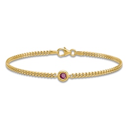 Natural Ruby Curb Bracelet 14K Yellow Gold 7.25"