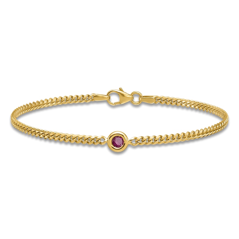 Main Image 1 of Natural Ruby Curb Bracelet 14K Yellow Gold 7.25"