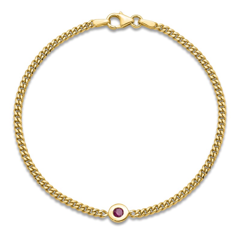 Main Image 2 of Natural Ruby Curb Bracelet 14K Yellow Gold 7.25"