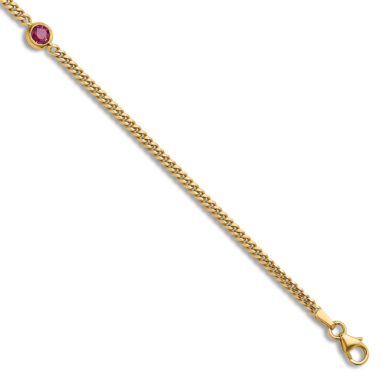 Main Image 3 of Natural Ruby Curb Bracelet 14K Yellow Gold 7.25"