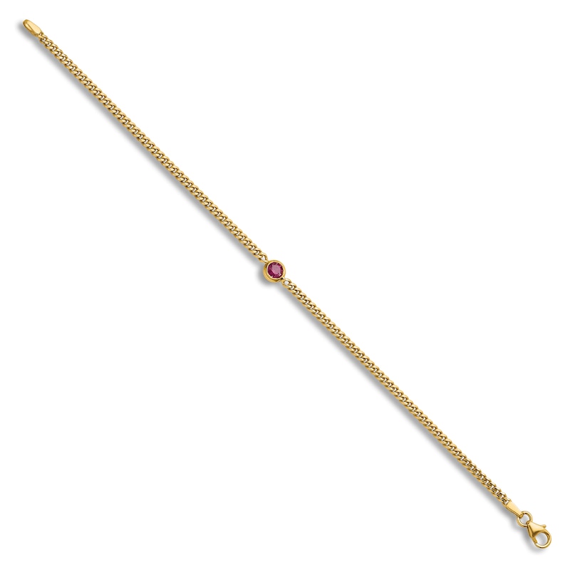 Main Image 4 of Natural Ruby Curb Bracelet 14K Yellow Gold 7.25"