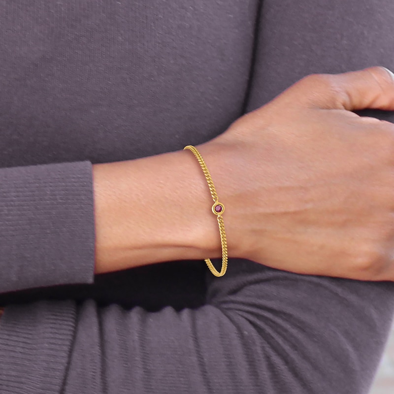 Main Image 5 of Natural Ruby Curb Bracelet 14K Yellow Gold 7.25"