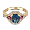 Thumbnail Image 1 of Natural London Blue Topaz, Natural Pink Tourmaline  & Diamond Ring  3/8 ct tw 14K Yellow Gold