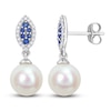 Thumbnail Image 1 of Freshwater Cultured Pearl & Natural Blue Sapphire Drop Earrings 1/8 ct tw Diamonds 14K White Gold