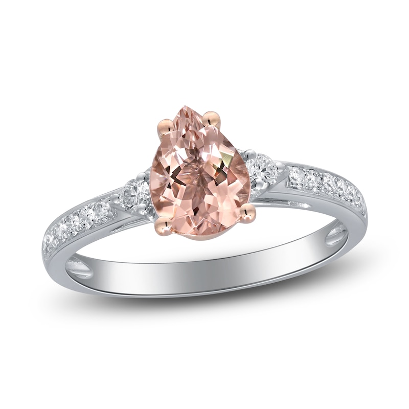 Natural Pear-Shaped Morganite & Diamond Engagement Ring 3/8 ct tw 14K White Gold