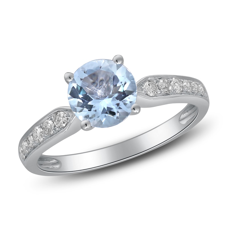 Main Image 2 of Natural Aquamarine & Diamond Engagement Ring 1/5 ct tw 14K White Gold