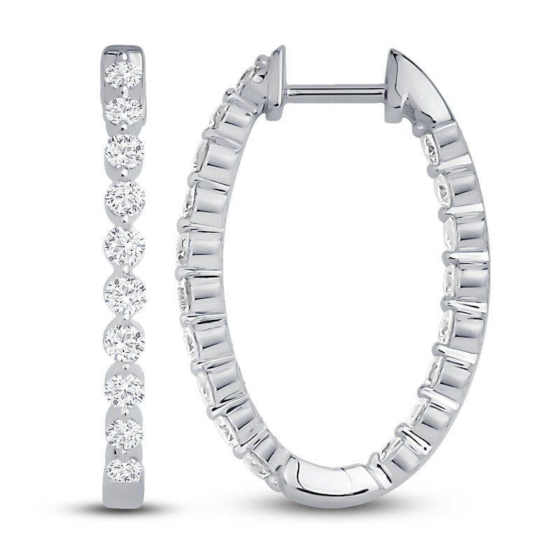 Main Image 1 of Diamond Hoop Earrings 1 ct tw 10K White Gold