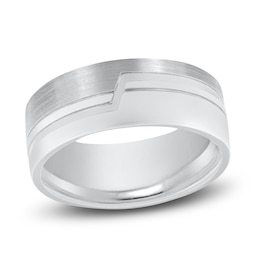 Men's Brushed & Matte Wedding Band 14K White Gold 8mm