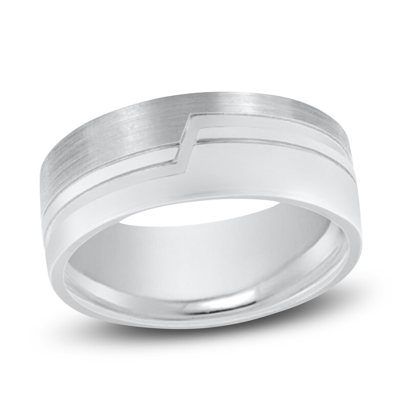 Main Image 1 of Men's Brushed & Matte Wedding Band 14K White Gold 8mm