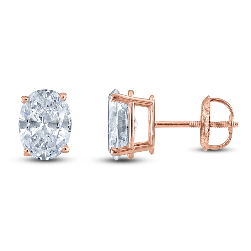 Main Image 1 of Oval-Cut Lab-Grown Diamond Solitaire Stud Earrings 3/4 ct tw 14K Rose Gold (F/SI2)