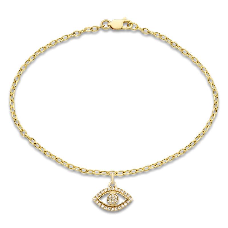 Main Image 1 of Diamond Evil Eye Charm Bracelet 1/20 ct tw 10K Yellow Gold 7.25"