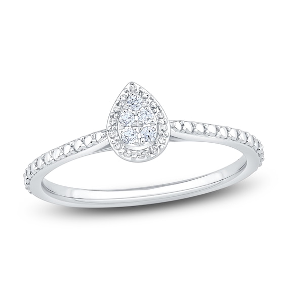 Multi-Diamond Pear Halo Promise Ring 1/20 ct tw 10K White Gold