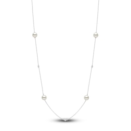 Yoko London Akoya Cultured Pearl & Diamond Station Necklace 1/15 ct tw 18K White Gold 18"