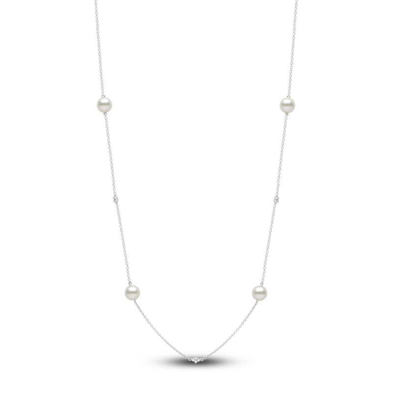 Main Image 1 of Yoko London Akoya Cultured Pearl & Diamond Station Necklace 1/15 ct tw 18K White Gold 18"