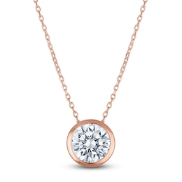 Certified Round-Cut Diamond Bezel-Set Solitaire Necklace 2 ct tw 14K Rose Gold 18" (I1/I)