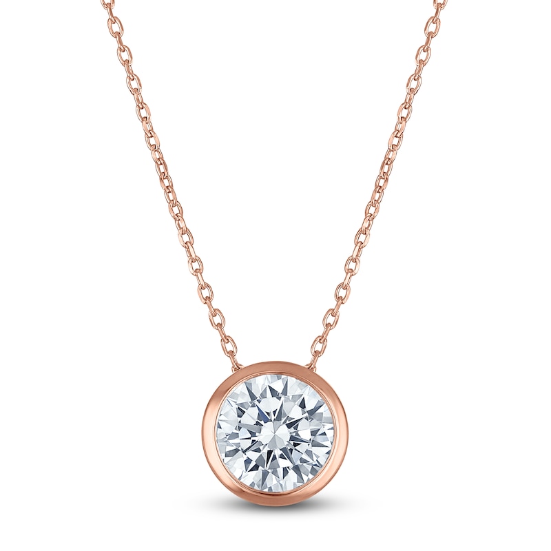 Main Image 1 of Certified Round-Cut Diamond Bezel-Set Solitaire Necklace 2 ct tw 14K Rose Gold 18" (I1/I)