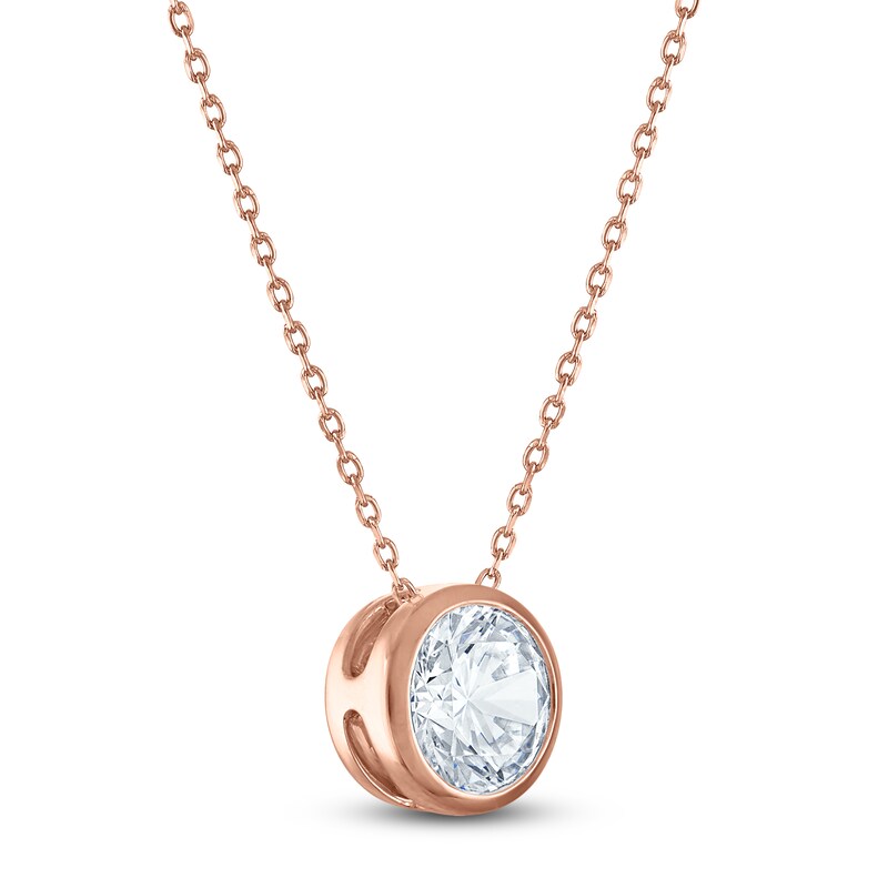 Main Image 2 of Certified Round-Cut Diamond Bezel-Set Solitaire Necklace 2 ct tw 14K Rose Gold 18" (I1/I)