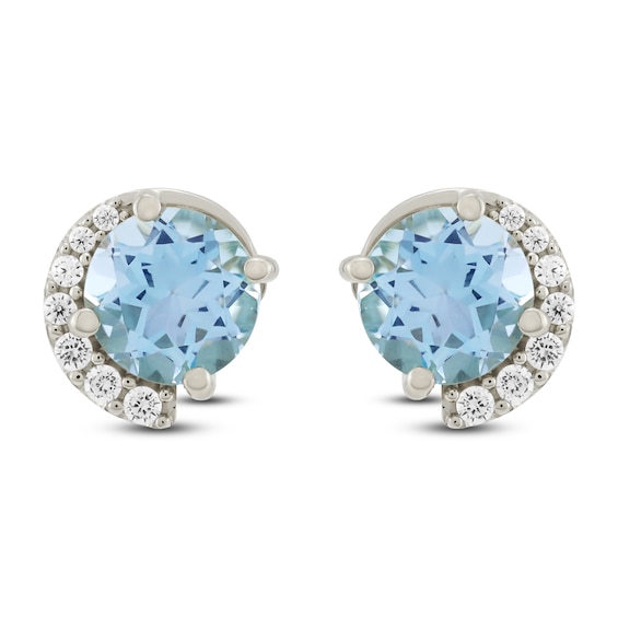 Natural Swiss Blue Topaz & Diamond Stud Earrings 1/10 ct tw 10K White Gold