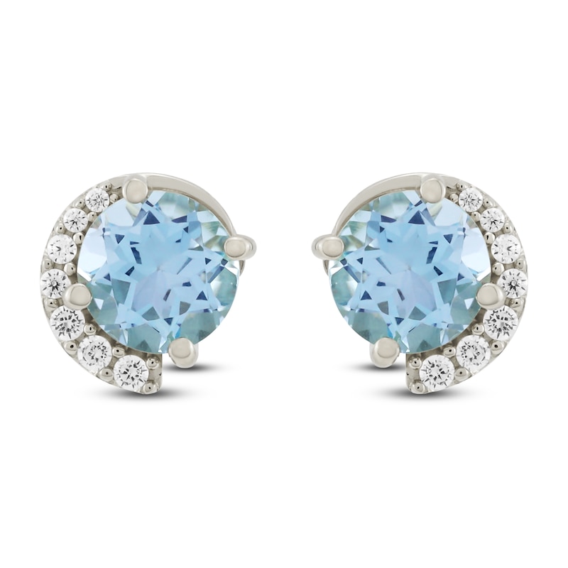 Main Image 1 of Natural Swiss Blue Topaz & Diamond Stud Earrings 1/10 ct tw 10K White Gold