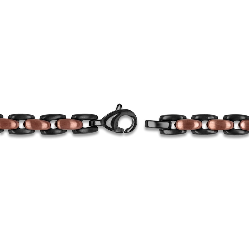 Main Image 3 of Men's Satin-Finish Link Bracelet Brown & Black Ion-Plated Stainless Steel 9"