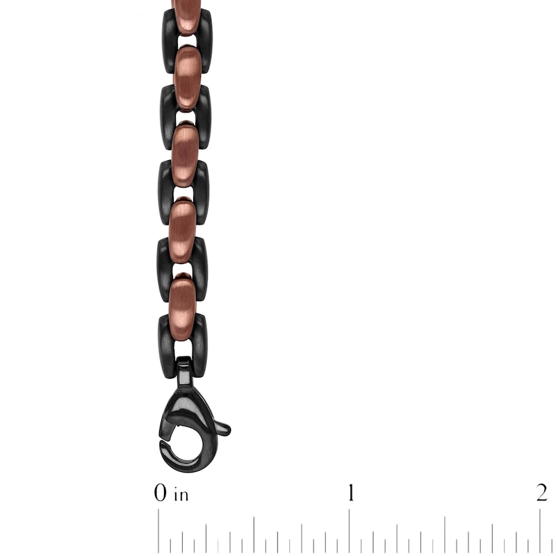 Main Image 4 of Men's Satin-Finish Link Bracelet Brown & Black Ion-Plated Stainless Steel 9"