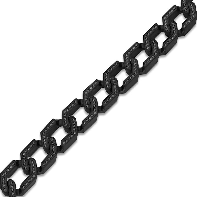 Main Image 2 of Men's Black Diamond Link Bracelet 1-3/4 ct tw Black Ion-Plated Stainless Steel 8.5"