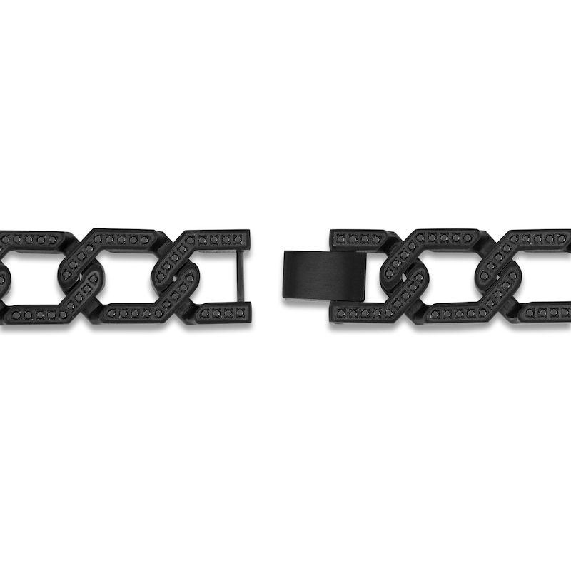 Main Image 3 of Men's Black Diamond Link Bracelet 1-3/4 ct tw Black Ion-Plated Stainless Steel 8.5"
