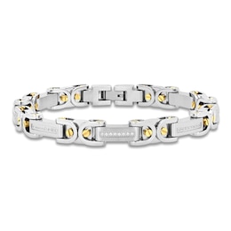 Men's Diamond Byzantine Chain Bracelet 1/4 ct tw Stainless Steel & Yellow Ion Plating 8.5"