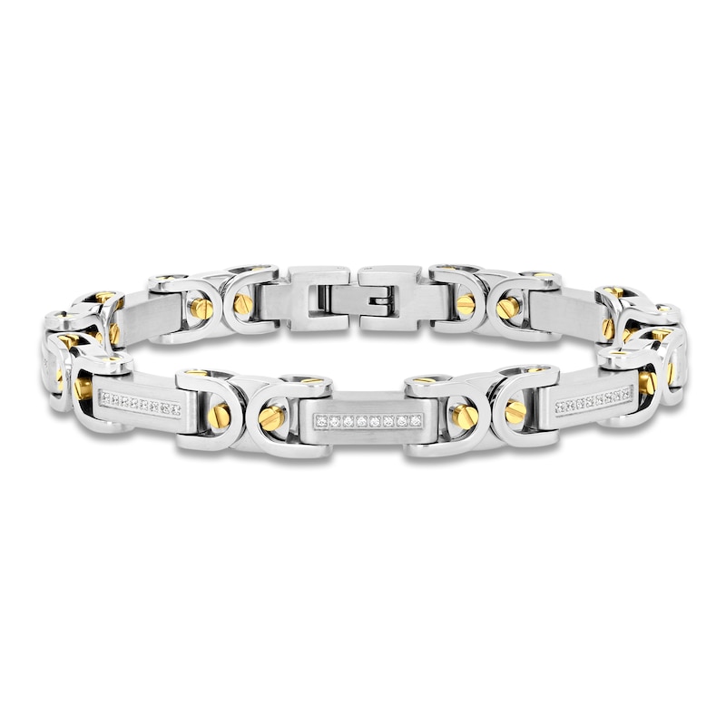 Main Image 1 of Men's Diamond Byzantine Chain Bracelet 1/4 ct tw Stainless Steel & Yellow Ion Plating 8.5"