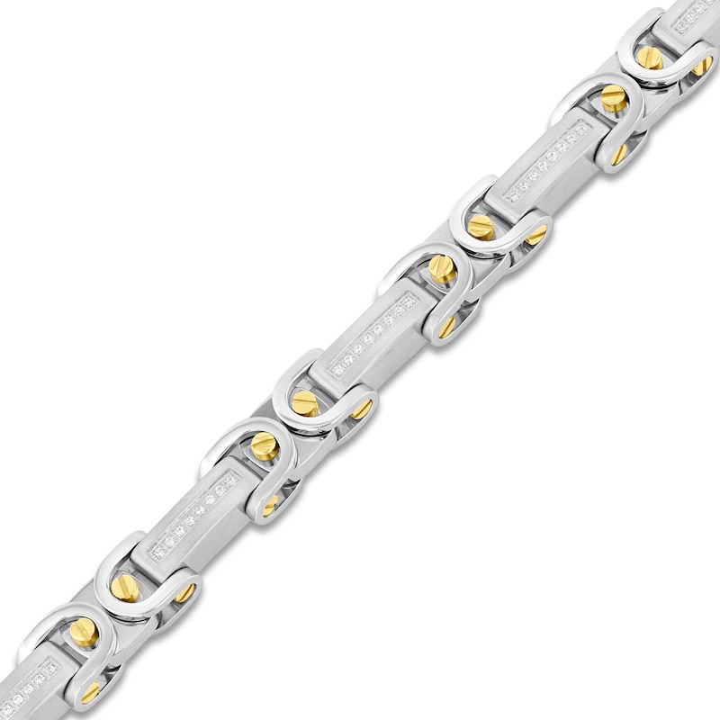 Main Image 2 of Men's Diamond Byzantine Chain Bracelet 1/4 ct tw Stainless Steel & Yellow Ion Plating 8.5"