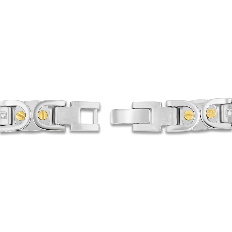 Main Image 3 of Men's Diamond Byzantine Chain Bracelet 1/4 ct tw Stainless Steel & Yellow Ion Plating 8.5"