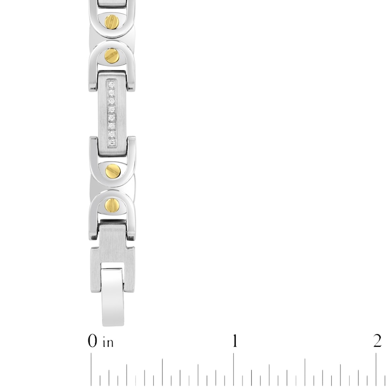 Main Image 4 of Men's Diamond Byzantine Chain Bracelet 1/4 ct tw Stainless Steel & Yellow Ion Plating 8.5"